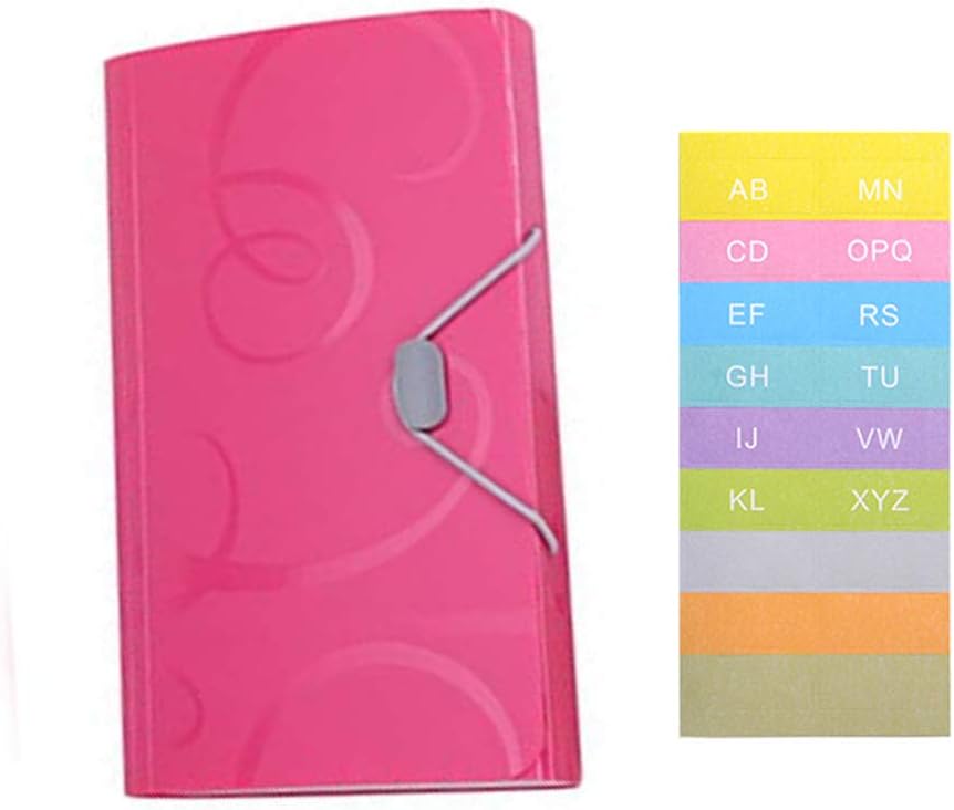A6 Expanding File Folder 13 Pockets Accordion File Organiser, Plastic Storage Expander Wallets Portable File Holder Document Organizer with Colored Label for Receipt, Ticket, Bill, Coupon (Pink)