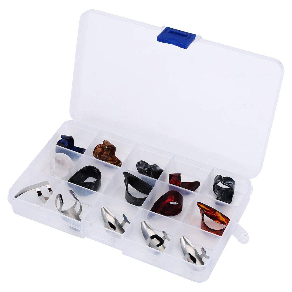 15Pcs Guitar Finger Pick DIY Thumb & Finger Picks Ring Protector with Storage Box Guitar Accessory Musical Instrument Accessories