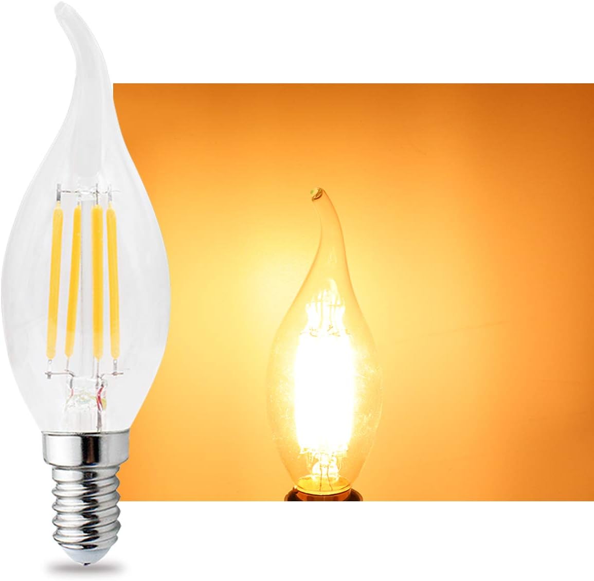 RClorBulb (Pack of 10) 4W E14 Dimmable Classical Glass LED Filament Candle Bulb Warm White C35L AC 220V - Image 5
