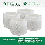FilterBuy Humidifier Wick Replacement Filters Compatible with Kenmore EF1 14906 & Emerson MAF1 (MAF-1). Compatible Kenmore Part #'s 42-14906, 14906, EF1, MAF1. Pack of 4.