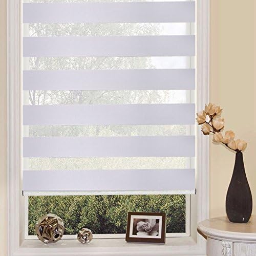 LEMON HOUR Roller Blind Shading Curtain White Window Roller Zebra Blinds Curtain Without Drilling Daylight Translucent Night Time Blackout (90x150cm)