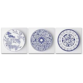 Wall26-3 Panel Canvas Wall Art- Blue and White Porcelain -Giclee Painting Wall Bedroom Living Room Home Decoration - 12"x12"x3 Panels