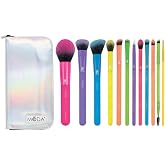 MODA Totally Electric 13pc Makeup Brush Set, Neon, Holographic Travel Case | Colorful neon vegan set with holographic travel case. Full face and eye, bold expressive looks