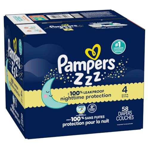 PAMPERS ZZZ OVERNIGHT DIAPERS, SIZE 4 (22-37 LBS), 58 COUNT, NIGHTTIME PROTECTION DISPOSABLE BABY DIAPER, NIGHT TIME LEAK AND SKIN PROTECTION