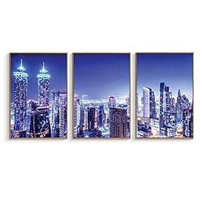 Framed Canvas Wall Art for Living Room, Bedroom Modern City View Canvas Prints for Home Decoration Ready to Hanging - 16"x24"x3 Panels
