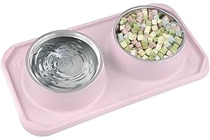 Gentledog Cat Bowls for Food and Water, Upgrade Cat Food Bowls for Indoor Cats, Premium Removable Stainless Steel Double Bowls with Silicone Anti-Slip Pads, Water Bowl for Cats and Dog (Pink)