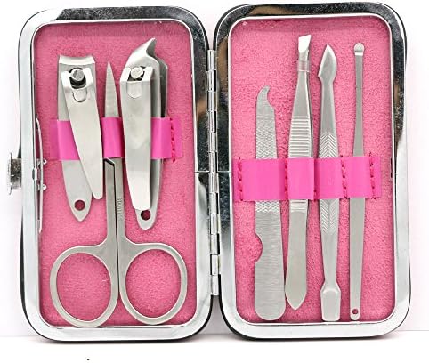Manicure Pedicure Set Nail Clippers - Yifei 7 In 1 Stainless Steel Professional Pedicure Kit Nail Scissors Grooming Kit with Pink Leather Travel Case