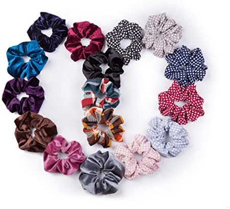 16 Pcs Velvet Hair Scrunchies, Polka Dot Chiffon Hair Ties, Colorful Elastic Hair Bobbles for Ponytail Holder, Hair Accessories Ropes Scrunchies for women & Girls
