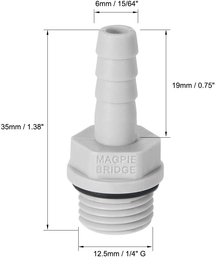 sourcing map PVC Barb Hose Fitting Connector Adapter 6mm or 15/64" Barbed x G1/4 Male Pipe 5pcs, Grey, 15/64" x G1/4 - Image 3