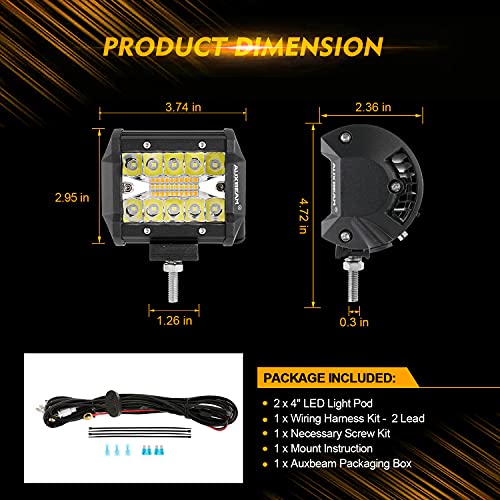 Auxbeam 4 Inch Strobe LED Light Pod, 6 Lighting Modes Amber White Fog