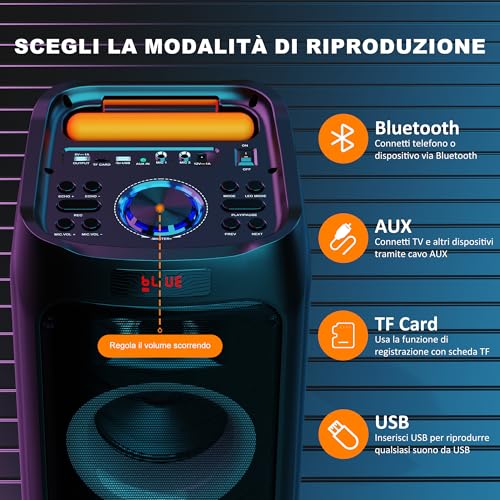 JYX Karaoke with 2 Wireless Microphone, 800 W Large Bluetooth Speaker, IPX4 PA System Subwoofer, Bluetooth 5.3, RGB Disco Light, Complete Professional Sing for Adults, Supports TF/USB, AUX, Rec