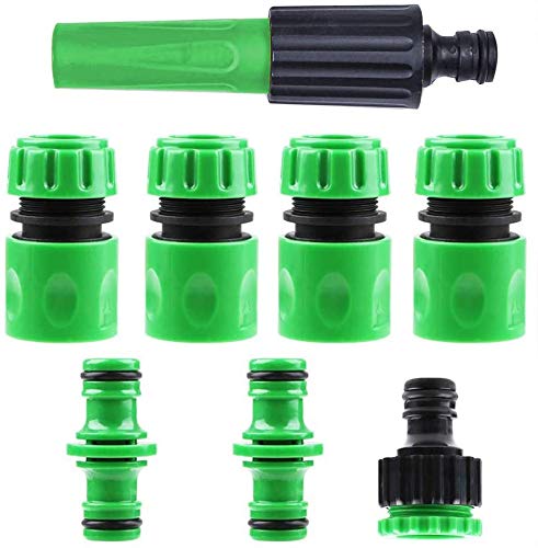 Homo Trends 8 PCS Hose Connector, Garden Hose Fitting Starter Set Hose Connectors Double Male Hose End Connector Extender for Join Garden 1/2 Inch Hose Pipe Tube (Green)