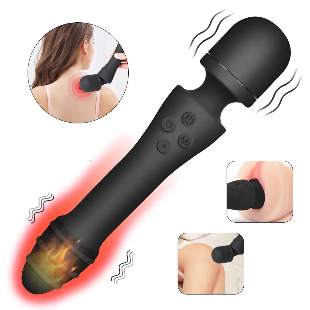 AUPLAY Heizung Magic Wand Massagestab, Silikon Vibratoren für sie Klitoris und G-Punkt Stimulator, handheld massager mit Dual Motor,Körpermassager für Nacken Schulter Arme und Beine Körper Fuß, 7 Modi