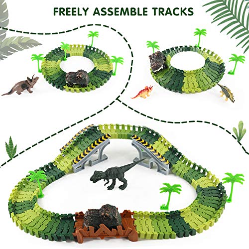 Dinosaurier Spielzeug ab 3 Jahre Rennbahn 216 Stück mit 8 Dinosaurier Figuren 1 Auto Spielzeug Kinderspielzeug ab 3 4 5 6 Jahre Junge Mädchen Geschenk – Bild 6
