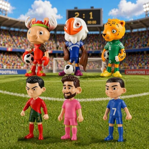 Trivolusia 2026 World Cup Mascots & Star Players Collectible Figure Set - 6 PCS World Cup Merchandise 2026-4 Inch PVC Figures for Decoration, Souvenir, Gift for Fans by Trivolusia - Used condition - US$20.35
