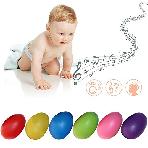 Percussion Musical Egg,FOME 12PCS Playful Plastic Maracas Egg Shakers Set Musical Egg Shakers Child Kids Instrument Toy with 6 Different Colors 2.2x1.6in