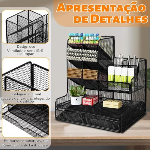 Suporte de Caneta de Malha, Organizador de Lápis Multifuncional com Gaveta, Organizador de Mesa de Malha, Suporte de Lápis Para Mesa, Organizadores de Mesa E AcessóRios