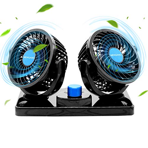 MENQANG Electric Cooling Dual Heads 12V Car Fan 360 Degree Manual Rotation Two Speeds Adjustable Auto Cool Fan for Trucks or Car with Cigarette Lighter Plug In. (Black)