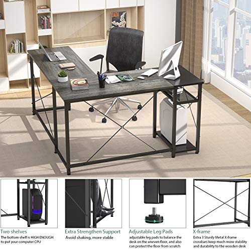 Homfio L Shaped Desk Computer Office Desk with Shelves Corner Computer Desk Large Gaming Table Industrial Simple Desk… - Image 2