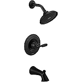 Delta Woodhurst 14 Series Bathtub and Shower Faucet Set, Matte Black Shower Head and Handle Set, Valve Trim Kit, Matte Black T14432-BL (Valve Not Included)