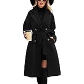 Wiepux Women's Mid-length Autumn and Winter Long Trench Coat With Belt, Elegant Double Breasted Pea Coat