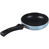 Zoofen 4.7" Frying Pan Mini Round Egg Skillet Single Egg Skillet Non Stick One Egg Fry Pan Breakfast Pan with Long Handle(Blue)