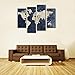 4 Panels Canvas Painting Abstract World Map Picture Printed on Canvas Giclee Artwork Stretched and Framed Wall Art for Home Decor (Navy)