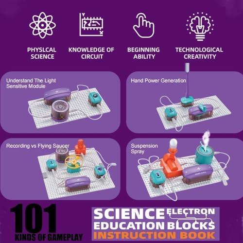 Electronic Circuit Set with 45 Circuit Blocks,101 Experiments to Learn Electricity, DIY Electronic Exploration Kit, STEM Educational Toys for Kids Ages 3+