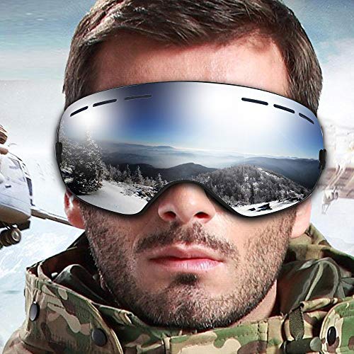 Zerhunt Ski Goggles, Snowboard Goggles Over Glasses, Anti Fog UV Protection Snow Goggles OTG Interchangeable Lens for Men Women Snowmobile, Skiing, Skating, Silver - Thumbnail 7
