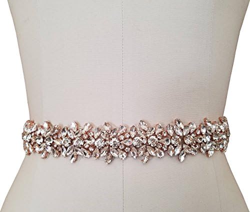 Rose Gold Beaded Crystal Wedding Belt for Bridal Party Event Dresses (Ivory)