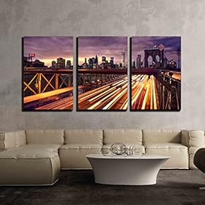 3 Piece Canvas Wall Art - Illustration - Abstract Colorful Landscape Highway with Cars Painting - Modern Home Art Stretched and Framed Ready to Hang - 16"x24"x3 Panels