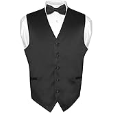 Vesuvio Napoli Men's Dress Vest & BowTie Solid BLACK Color Bow Tie Set for Suit or Tuxedo