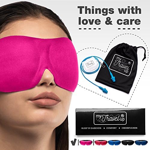 2in1 - Luxuriously soft 3D SLEEP MASK, pleasant touch, PERFECT MAKE UP without defects, 1 pair of HIGH FIDELITY EARPLUGS – give you a blissful SILENCE everywhere - MyTravelUp (Pink)
