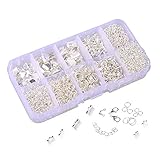 In A Box(960pcs/box) Kit With 780 Pcs Silver Open Jump Rings 4mm 5mm 6mm 8mm and 40 Pcs Lobster Claw Clasps 12mm,60 Pcs cord ends Ribbon Clamp Crimps with Loop 6mm 8mm 10mm(Silver Plated)