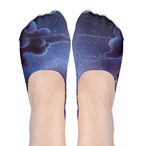 Abstract Animated Bridges Clouds DIY Printed Pattern Soft Low Cut Socks No-show Liner Invisible Polyester Cotton Sock For Female (One Pair)