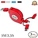 3 Feet Retractable Multi Phone Charger Adapter, Durable 3 in 1 Lightning, Micro USB, Type C Charging Cable, 3 Pack for Fast Sync Charge Apple iPhone X/8/7 Plus, Universal to Samsung Android (Red)