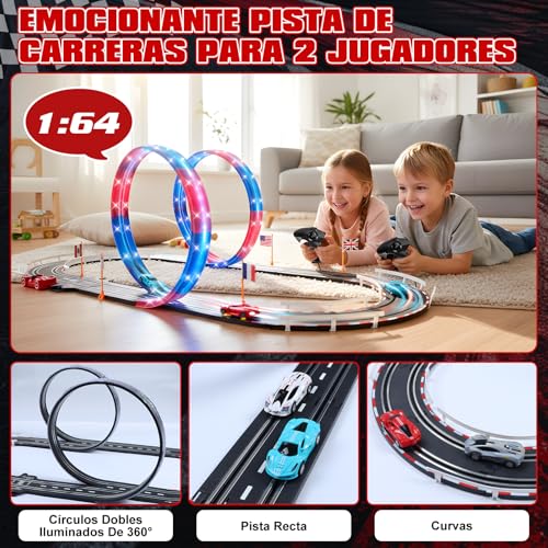 colmanda Electric Racing Track, Illuminated Car Track for Children 1:64 Track Cars -4 LED Cars, 360° Loop, Scart, Counter Turn, Circuit Car Children 3+ Years Toy Gifts (S)