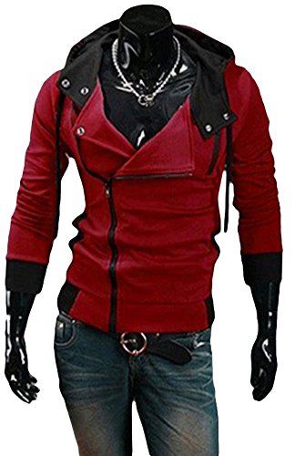 King Ma Men's Oblique Zipper Hoodie Casual Slim Fit Top Cosplay Costume Jacket