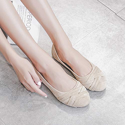 Meeshine Women's Comfortable Bow Point Toe Flat Pumps Slip On Shoes（Weaving Nude US 9 - Thumbnail 4