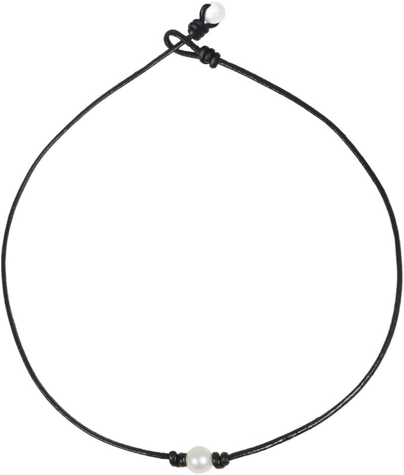Cultured Freshwater Pearl Choker Necklace - Leather Choker with Pearls, Handmade - Boho Jewelry