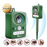 Animal Repellent Outdoor, Solar Ultrasonic Animal Repeller with LED Flashing Light, Waterproof Deterrent Scarer with Motion Sensor for Armadillo, Cat, Bird, Bat, Foxes,Skunk, Racoon, Protect Your Yard