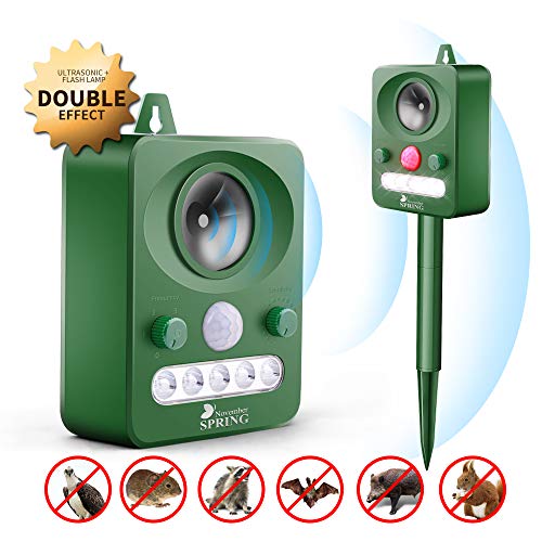 Animal Repellent Outdoor, Solar Ultrasonic Animal Repeller with LED Flashing Light, Waterproof Deterrent Scarer with Motion Sensor for Armadillo, Cat, Bird, Bat, Foxes,Skunk, Racoon, Protect Your Yard