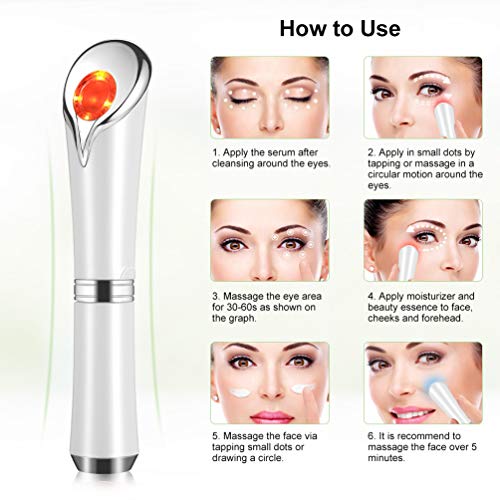 Eye Massager Wand with 42℃ Heat & Sonic Vibration for Dark Circles, Puffiness and Eye Fatigue, Anti-wrinkle, USB Rechargeable Facial Massager Skin Care Device,White【 FDA Approved】