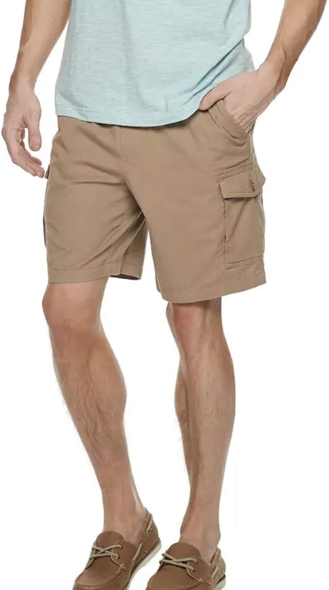 mens elastic waist khaki shorts