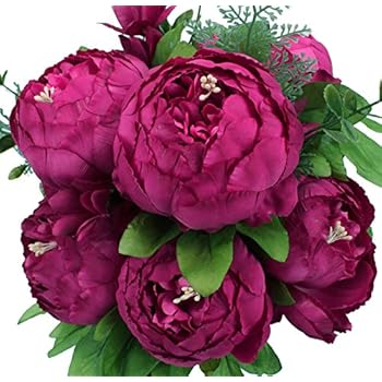 Duovlo Springs Flowers Artificial Silk Peony Bouquets Wedding Home Decoration,Pack of 1 (Spring Hot Pink) ...