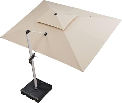 Purple Leaf 3x4m Cantilever Parasol Beige UV50+ 360° Tilt Wind Vent
