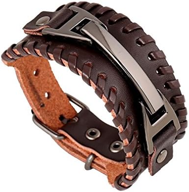 PopJ Vintage Style Wide Leather Bracelet Belt Clasp Design Punk Bangle Cuff