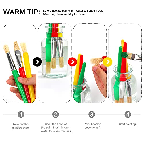 MCPINKY Paint Brushes for Kids, 12PCS Big Washable Chubby Paint Brushes Round and Flat Preschool Paint Brushes with No Shed Hog Bristle for Washable Paint Acrylic Paint