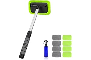 X XINDELL XINDELL Car Window Cleaner - Windshield Glass Cleaning Tool with Extendable Handle, Reusable Microfiber Pads Cloth for Car Interior & Exterior, Streak-Free Auto Glass Cleaner (Green)