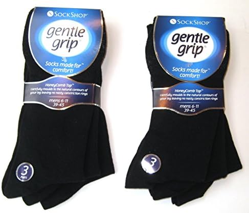 SET OF 6 MEN'S BLACK GENTLE GRIP SOCKS - UK SIZE 6-11 (EUR 39-45)
